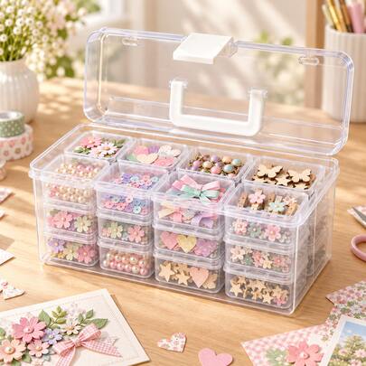 Bead Storage Organizer,32-Grid Plastic Storage Box With 32 Mini Hinged Containers,Transparent Portable Craft Case For Loose Beads,Charms,Rhinestones,Nail Art Supplies,Diamond Painting Accessories,Cross Stitch Trinkets,Available In Clear And Pink