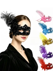 Women's 1920s Vintage Lace Veil Masquerade Mask, Suitable For Carnival Party, Festival, Evening Party, Ball, Detachable Hair Accessory And Mask, Halloween - Multicolor - View 6