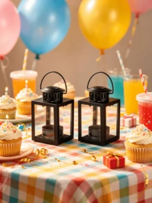 1pc/2pcs Mini Iron & Glass Lantern Candle Holder, Portable Hanging Tea Light Lamp, Windproof Glass Candle Holder Small Lantern, Vintage Desktop Decor For Christmas, Wedding, Party Atmosphere - Black - View 11