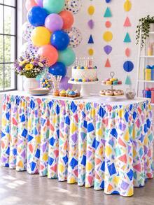 1pc Colorful Party Table Skirt, Terrazzo Colored Paper Ribbon Star Moon Galaxy Geometric Print Pleated Table Cover, Suitable For Birthday, Wedding, Baby Shower, Dessert Table, Buffet Table And Celebration Party Decoration - Multicolor - View 15