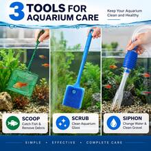 3-Piece Aquarium Cleaning Kit, Fish Tank Gravel Vacuum Siphon Cleaner With Cleaning Net And Double-Sided Sponge Brush, Water Change, Debris Removal And Glass Cleaning Tools, Suitable For Freshwater Aquariums - Multicolor - View 2