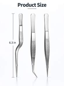 1/3Pcs Stainless Steel Plating Tweezers Set, 6.3-Inch Kitchen Chef Tweezers With Straight And Curved Tips, Food Presentation Tongs For Cooking, Baking, Cake Decorating And Dessert Plating - Multicolor - View 5