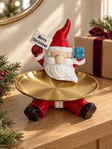 1pc Resin Santa Claus Figurine, Holding Merry Christmas Sign And Gift, Red Hat Christmas Statue With Detachable Gold Ornament Tray, Holiday Decor For Entryway Table And Vanity, Christmas Gift For Decor Enthusiasts - Multiple Styles - View 4