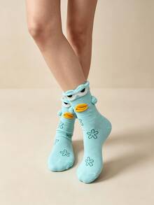 1/4 Pair Cute Funny 3D Cartoon Contrast Color Print Mid-Calf Socks - Multicolor - View 7
