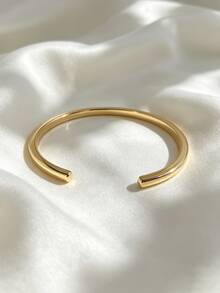 Charm-In Women's Simple Open Gold Bangle, 18K Gold Plated Copper, Polished Plain Cuff Bracelet, Versatile Casual & Party Jewelry Gift - Gold - View 4