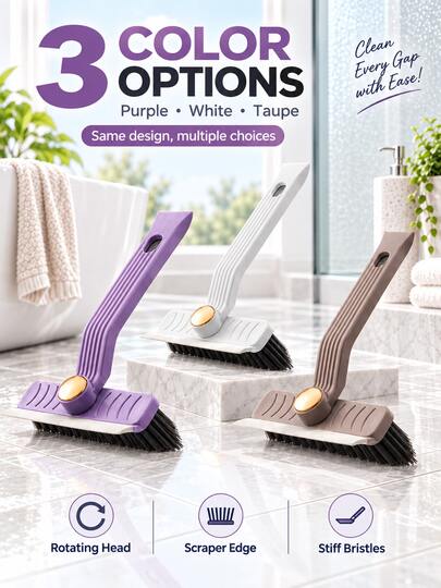 Cepillo multifuncional para el suelo, cepillo giratorio para la limpieza del baño, cepillo de cerdas rígidas y raspador, cepillo para juntas de azulejos, adecuado para ducha, bañera, inodoro, suelo de cocina, esquinas, adecuado para el hogar, cocina, baño, regalo para mamá, ama de llaves, Día de la Madre, Navidad