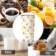 1/5pcs 20oz Colorful Ditsy Floral Travel Mug, Cream Base With Vibrant Wildflower Flat Print, Fresh And Energetic, Comes With Transparent Lid. Vacuum Insulated Stainless Steel Material, Reusable, Keeps Cold And Hot, Suitable For Daily Outings And Gatherings, Lively Colors, Highly Attractive Creative Gift For Friends. - Floral Print - View 6