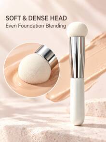 1pc Round Foundation Brush, Soft And Dense Bristles, Smooth Blending Tool For Liquid Foundation, Concealer And Cream Products, Portable Makeup Applicator, Suitable For Natural Base, Daily Makeup And Travel - Multicolor - View 3