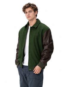 Timberland Men's Outdoor Casual Sports Leather Jacket - Green/Brown - View 1
