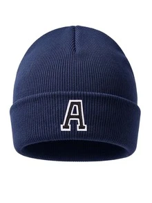 1pc Custom A-Z Embroidered Letter Ribbed Knit Beanie,Unisex Y2K Streetwear Aesthetic, Winter Warm Soft Outdoor Ski Commute Cap, Christmas New Year - Navy Blue - View 12