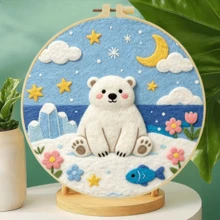 20x20cm/7.9x7.9 Inch DIY Needle Felting Starter Kit,Wool Felt,Winter Animals Theme Includes Instruction Manual,Embroidery Frame,Stamping Needle,Foam Padding,Wool And Felt,Handicraft Embroidery For Home Decoration,Suitable Gift For Special Occasions - Winter Animals - View 3