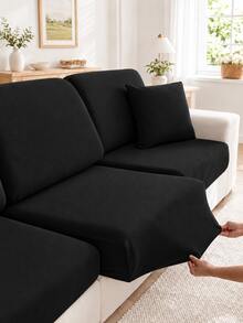 1pc Minimalist Modern Elastic Sofa Cover, Made Of Polyester Fiber, Machine Washable, Dust-Proof, All-Season Use, Removable And Washable Cap-Style Sofa Cushion Cover - Black - View 2