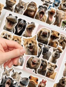 50pcs Funny Animal Face Stickers, Cute Realistic Design, Suitable For Skateboard, Phone Case, Laptop, Refrigerator, Luggage, Bedroom Door, Tablet, Diary, Etc., Perfect For DIY Decoration, Learning Reward, Birthday Gift - Multicolor - View 6