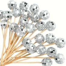 50pcs Disco Ball Luxury Dessert Decoration Picks, With Reflective Mirror Ball Body, Suitable For Birthday Parties, Cocktail Parties, Cold Buffet, Holiday Gatherings, Decorating Desserts And Fruits, Creating A Vintage Disco Style Table - Multicolor - View 1