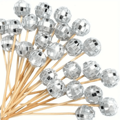 50pcs Disco Ball Luxury Dessert Decoration Picks, With Reflective Mirror Ball Body, Suitable For Birthday Parties, Cocktail Parties, Cold Buffet, Holiday Gatherings, Decorating Desserts And Fruits, Creating A Vintage Disco Style Table