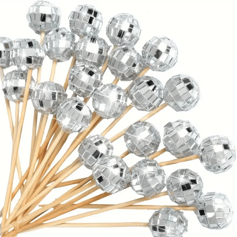 50pcs Disco Ball Luxury Dessert Decoration Picks, With Reflective Mirror Ball Body, Suitable For Birthday Parties, Cocktail Parties, Cold Buffet, Holiday Gatherings, Decorating Desserts And Fruits, Creating A Vintage Disco Style Table - Multicolor - View 1
