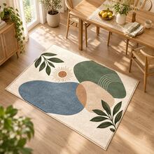 1PC Rust Orange Blue Leaf Print Faux Cashmere Rug, Contemporary Abstract Rectangular Area Rug And Floor Mat With Wavy Color Blocks, Artistic Home Decor For Living Room, Bedroom, Kitchen Or Hallway - Multicolor - View 5