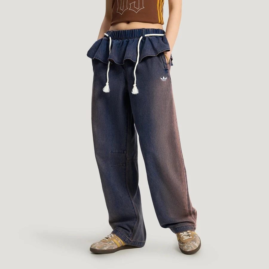 Adidas Originals Women's ORIGINALS OG 2IN1 PANT Pure Cotton 2-In-1 Loose Fit Curved Leg Denim Sweatpants KS0624 - Medium Wash - View 1