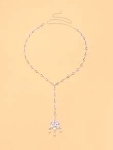 outingfit 1pc Exotic Floral Forehead Chain, Vintage Pearl Bridal Hair Chain Headpiece - Silver - View 7