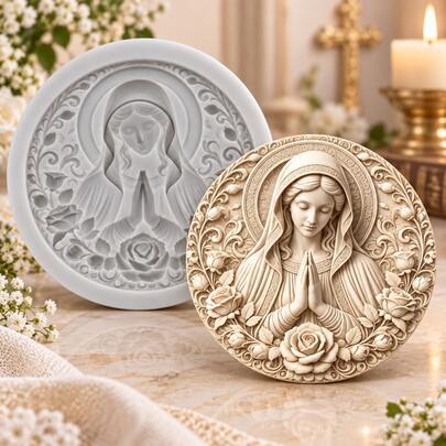 1 pieza Molde de silicona de la Virgen María navideña, molde para velas, molde para jabón, moldes de resina, molde decorativo de arcilla blanda DIY con pegamento, molde de yeso, herramientas de arte decorativo a mano, molde de silicona multiusos