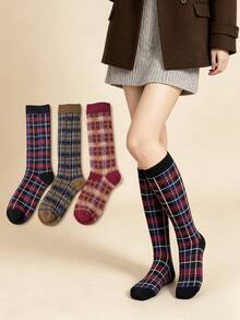 1/3 Pairs Maillard Japanese Retro Colorful Plaid Versatile Comfortable Preppy Style Calf Socks - Multicolor - View 1