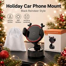1pc G69 Reindeer Shaped Car Phone Holder, Vacuum Suction Cup Dashboard And Windshield Mount, 360° Rotatable And Foldable Smartphone Stand, Adjustable Side Clamps, Supports Vertical And Horizontal Viewing, Car Desktop Rear Screen Holder, Black/White Holiday Car Accessory, Suitable As Christmas And Halloween Gift For Female Drivers - Multicolor - View 12