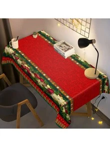 1pc Waterproof Rectangular Christmas Themed Printed Tablecloth, Stain-Resistant Wrinkle-Resistant Decorative Fabric, Suitable For Indoor/Outdoor Dining, Party, Buffet, Wedding, Woven Polyester Tablecloth - Multicolor - View 5