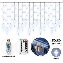 1pc Christmas Decorations 96 LED Icicle Lights With Drops Ice Drop Pendant Curtain String Lights USB Powered & Remote Control 8 Modes 3 Color For Home Indoor Outdoor New Year Holiday Window Party Wedding Decor - Multicolor - View 11