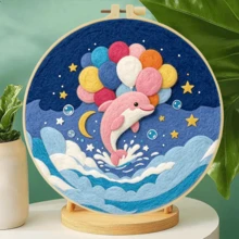 20x20cm/7.9x7.9 Inch DIY Needle Felting Starter Kit,Wool Felt,Marine Animals Theme Includes Instruction Manual,Embroidery Frame,Stamping Needle,Foam Padding,Wool And Felt,Handicraft Embroidery For Home Decoration,Suitable Gift For Special Occasions - Marine Animals Theme - View 4