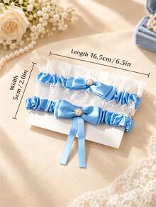 Customized Bride Name & Date Personalized Wedding Garter, Blue Lace Bridal Keepsake, Handmade Gift, Gift For Her - Multi-color - Sock Strap Set - View 6