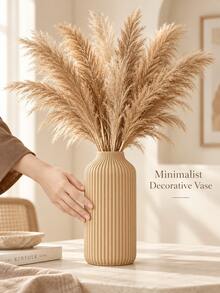 1pc Modern Minimalist Matte Striped Vase, Nordic Bohemian Short Neck Decorative Vase, Suitable For Reed Grass And Artificial Flowers, Living Room Bedroom Office Desktop Centerpiece Decor, Wedding Easter Spring Home Decoration - Vase - View 2