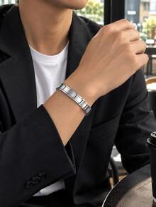 Tali Jam Tangan Rantai Emas Berlapis Vakum Elastis Stainless Steel Kosong DIY Niche Warna Perak Modular yang Indah - Perak - View 1