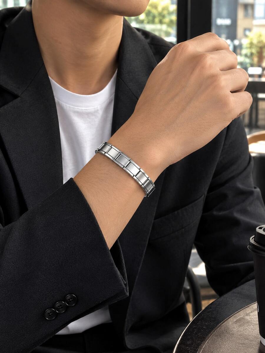 Tali Jam Tangan Rantai Emas Berlapis Vakum Elastis Stainless Steel Kosong DIY Niche Warna Perak Modular yang Indah - Perak - View 1