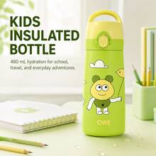 QWE 480ML 316 Stainless Steel Inner Liner Tritan Direct Drinking Mouth Cartoon Handheld Water Bottle For Kindergarten And Primary School Students - Mint Green - View 1