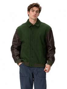 Timberland Men's Outdoor Casual Sports Leather Jacket - Green/Brown - View 2