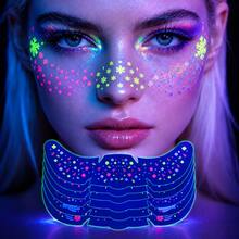 6 tờ miếng dán mặt tàn nhang phát sáng UV, hình xăm tạm thời mặt hoa sao neon dạ quang cho tiệc rave và lễ hội - Nhiều màu - Xem 2