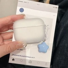 Matte White Earphone Case With Cute Star Pendant, Compatible With Apple Pro/Pro 2/Pro 3, Suitable For New Bluetooth Earphones 5th Gen/4th Gen/3rd Gen/1st Gen/2nd Gen, Women's Minimalist Style, Soft Silicone Anti-Drop And Comfortable Grip, Perfect For Work Commute/Dates, Highly Attractive Gift For Best Friend - Blue Star - View 14