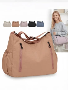 Tas Selempang Minimalis Kasual Kapasitas Besar, Tas Bahu Serbaguna Modis, Tas Tote Perjalanan Multi-Saku dengan Tali Bahu yang Dapat Diatur dan Penutup Resleting, Cocok untuk Bepergian, Sekolah, Belanja, - MultiWarna - View 4