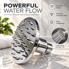 1pc - 4 Inch Round High Pressure Shower Head | Luxury Bathroom Accessory, Easy Installation, Wall-Mounted, Plastic Material, Polished Surface, Suitable For Shower Only. Hotel, B&B Shower, All Holidays, All Seasons - 4-inch Round - View 2