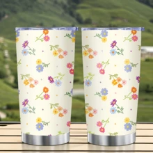 1/5pcs 20oz Colorful Ditsy Floral Travel Mug, Cream Base With Vibrant Wildflower Flat Print, Fresh And Energetic, Comes With Transparent Lid. Vacuum Insulated Stainless Steel Material, Reusable, Keeps Cold And Hot, Suitable For Daily Outings And Gatherings, Lively Colors, Highly Attractive Creative Gift For Friends. - Floral Print - View 4
