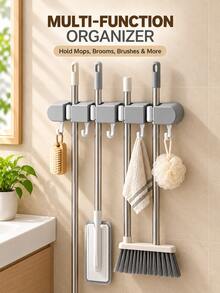 Wall-Mounted Mop Holder, Broom Rack, Bathroom Accessories, Home Storage Essentials; Suitable For Home, Kitchen, Garden, Laundry Room And School Dormitory. - Multicolor - View 1