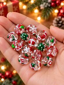 35/10pcs Mixed Random Christmas Hand-Painted Transparent Glass Beads, For DIY Necklace, Bracelet Jewelry Making, Holiday Handmade Christmas Gift Materials - View 3