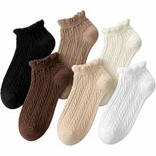 6 Pairs Women's Ruffle Ankle Socks, Cute Twisted Design, Solid Color Low-Cut Socks, Spring/Summer Thin Short Socks - Multicolor - View 8