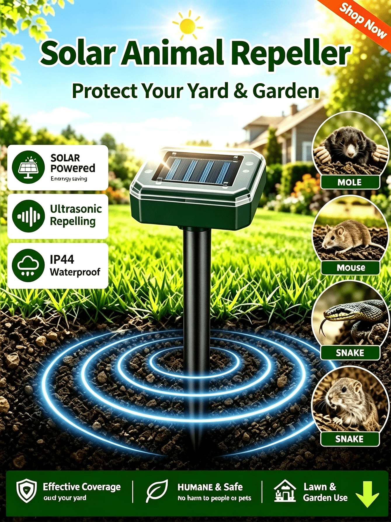 Set Solar Ultrasonic Waterproof Animal Repeller, Ultrasonic Rodent Repellent, 300mAh, Effectively Repels Birds, Snakes, Rats, Dogs And Other Animals, Ground Mountable, Suitable For Outdoor Yards, Gardens, Orchards And Other Locations, 1/2/4/6-Piece