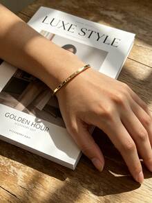 Charm-In Women's Simple Open Gold Bangle, 18K Gold Plated Copper, Polished Plain Cuff Bracelet, Versatile Casual & Party Jewelry Gift - Gold - View 3