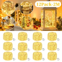 12pack Indoor Fairy String Lights, 10/20 LED Beads, 1M/2M Copper Wire, 3 Modes, Battery Powered, Suitable For Wedding, Christmas, Bouquet, Gift, Tabletop, Home, Holiday Lighting Decoration - Yellow - View 9