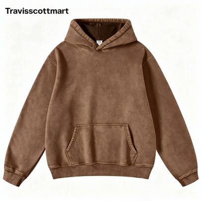 Oversized Human Vintage Hoodie Fade Craft Unisex Pullover, Heavyweight Cotton, Distressed Retro Long Sleeve Casual Top For Men WomTraviss