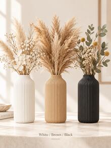 1pc Modern Minimalist Matte Striped Vase, Nordic Bohemian Short Neck Decorative Vase, Suitable For Reed Grass And Artificial Flowers, Living Room Bedroom Office Desktop Centerpiece Decor, Wedding Easter Spring Home Decoration - Vase - View 5