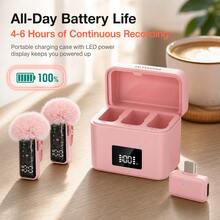HITOZON Professional Wireless Lavalier Lapel Microphone, Plug & Play, 30H Battery With Charging Case, Intelligent Noise Cancellation Compatible With Iphone Android, Video Recording Vlogging Live Streaming - Pink - View 3
