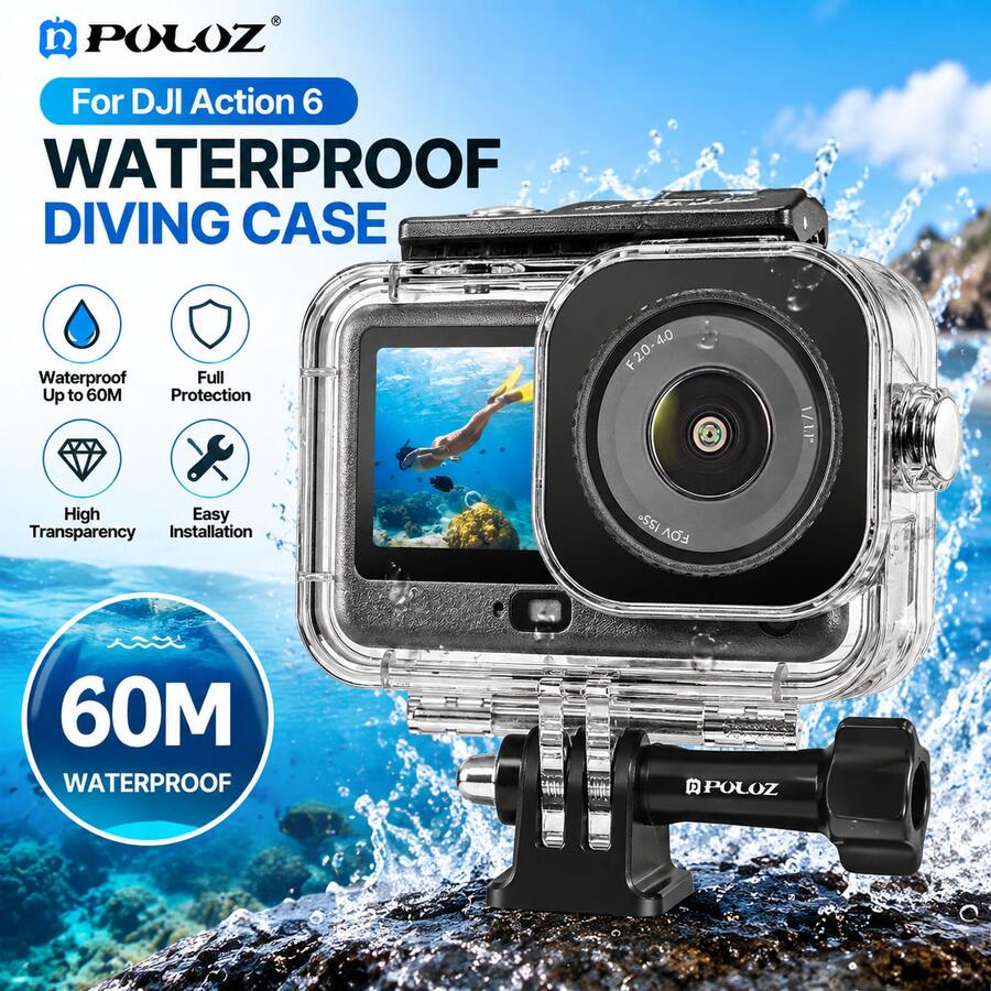 For Osmo Action 6 PULUZ 60m Waterproof Diving Housing Case With Invisible Adapter & Long Screw (Transparent) - View 1